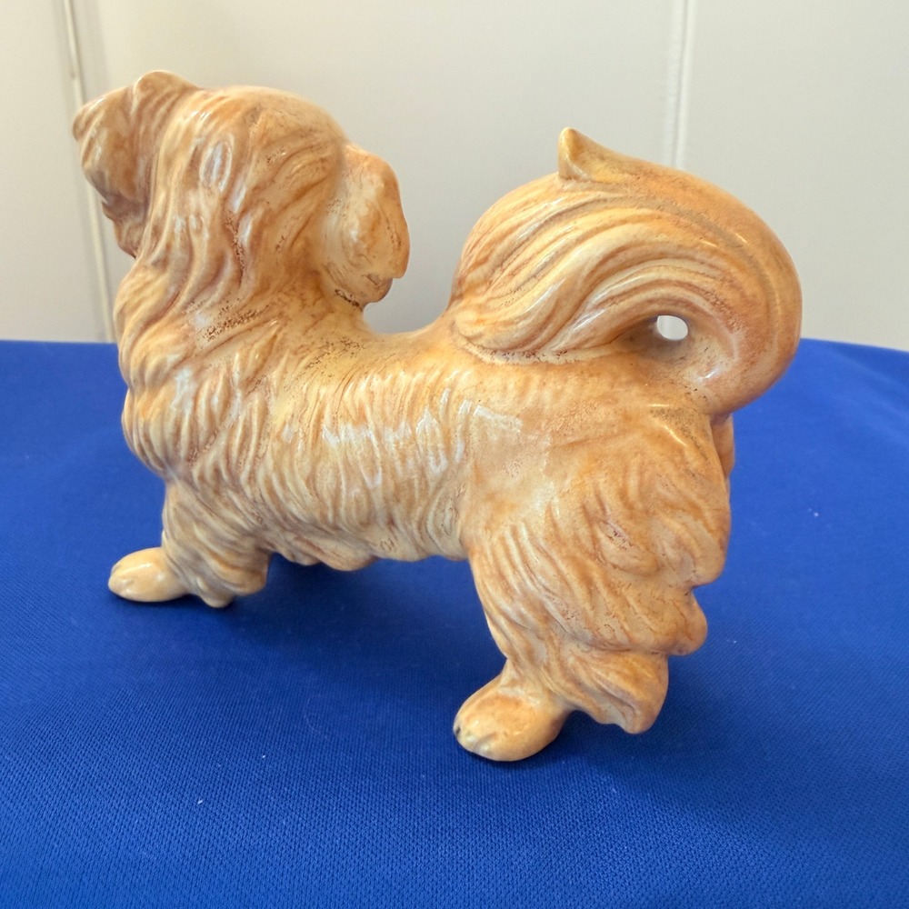 Vintage Pekingese Dog Figurine Ceramic Glazed Tan Brown Collectible Statuette - Picture 2 of 12